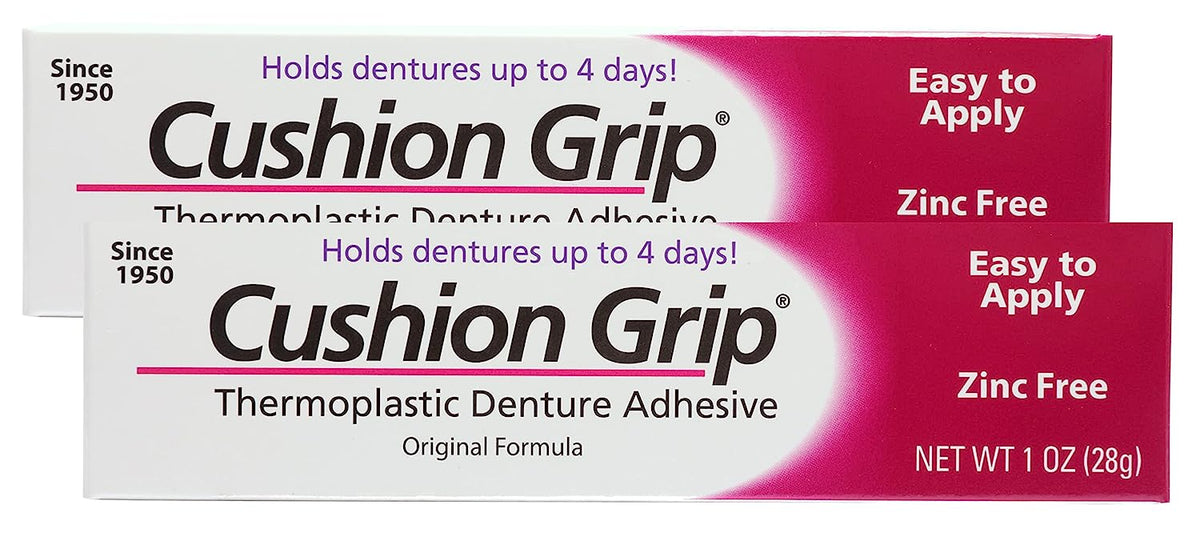 One application holds dentures up to 4 full days! Cushion Grip