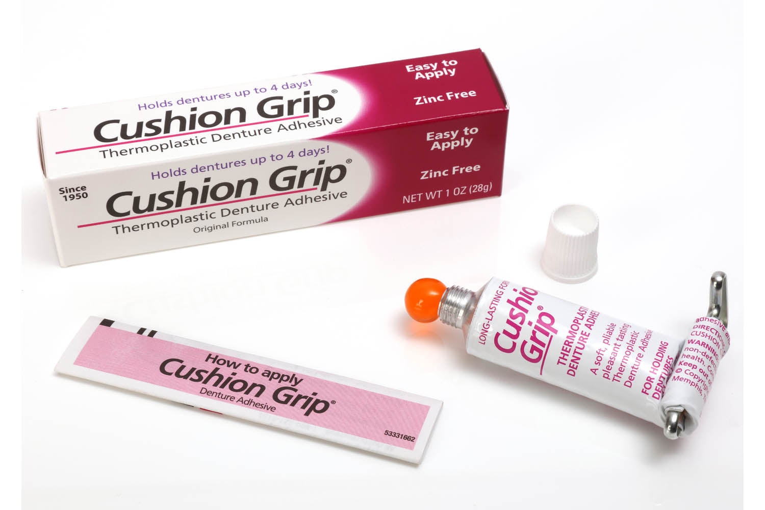 Cushion Grip Denture Adhesive: Combines Soft Liner with Mild Adhesive for a Secure Fit